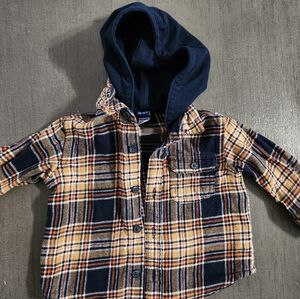 plaid button up top with hoodie